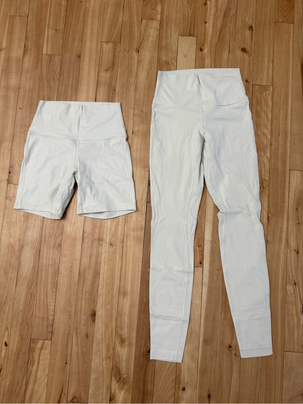 lululemon athletica White High-Waist ribbed Leggings and Bike Shorts Set